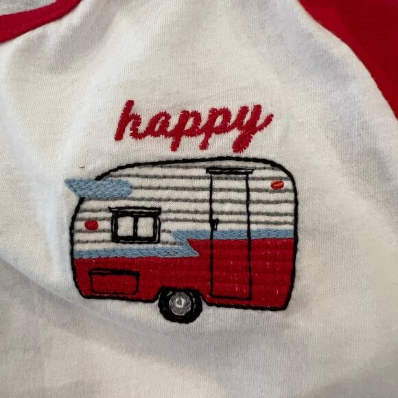 NWT Altar'd State White & Red "Happy Camper" Embroidered Cotton Tee - SIZE SMALL - Picture 6 of 9